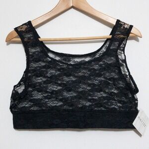 Halftee Sheer Lace Cropped Tank Top Womens XL Black Reversible Layer Piece New